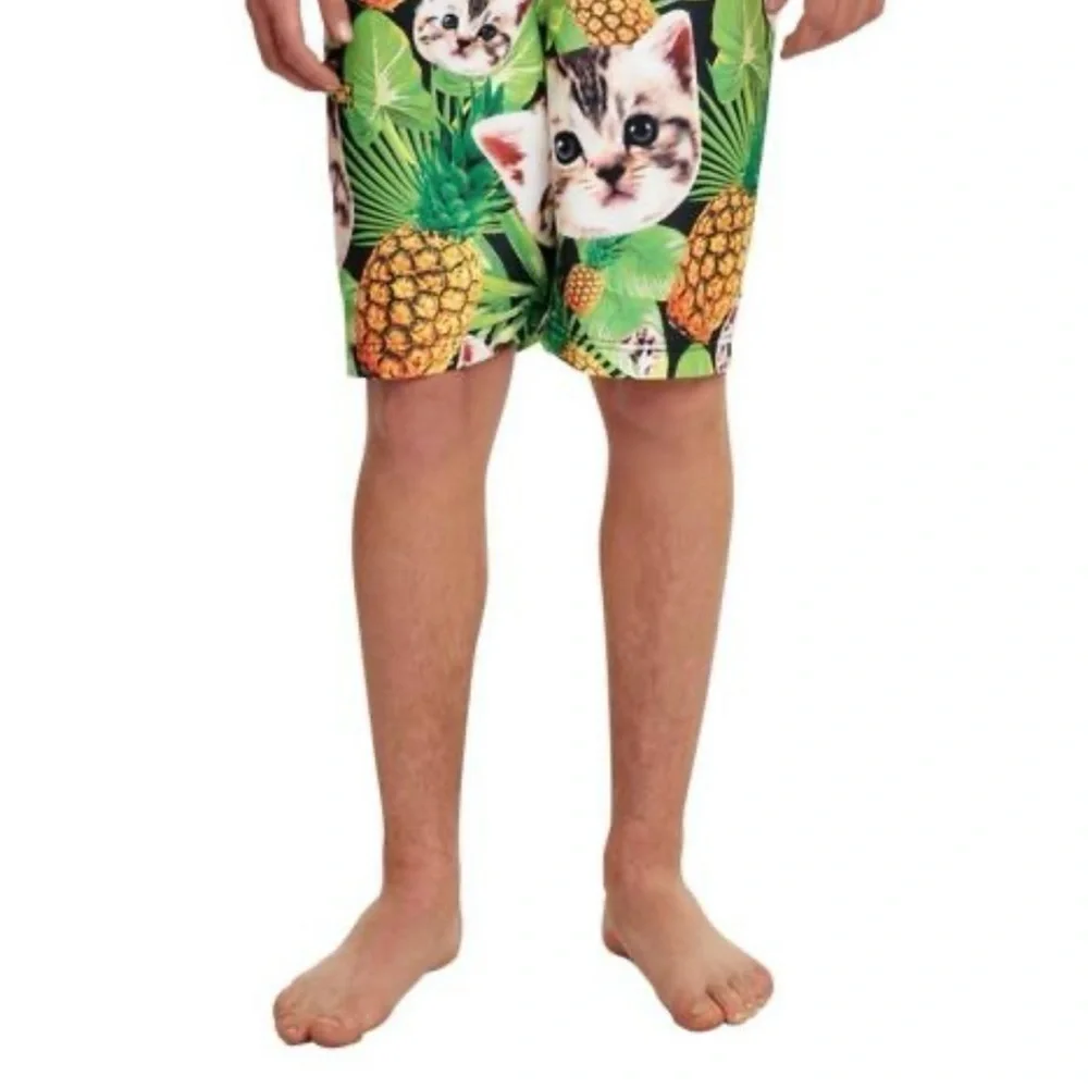 Hot Topic Black Matter Pineapple Cat Swim Trunks